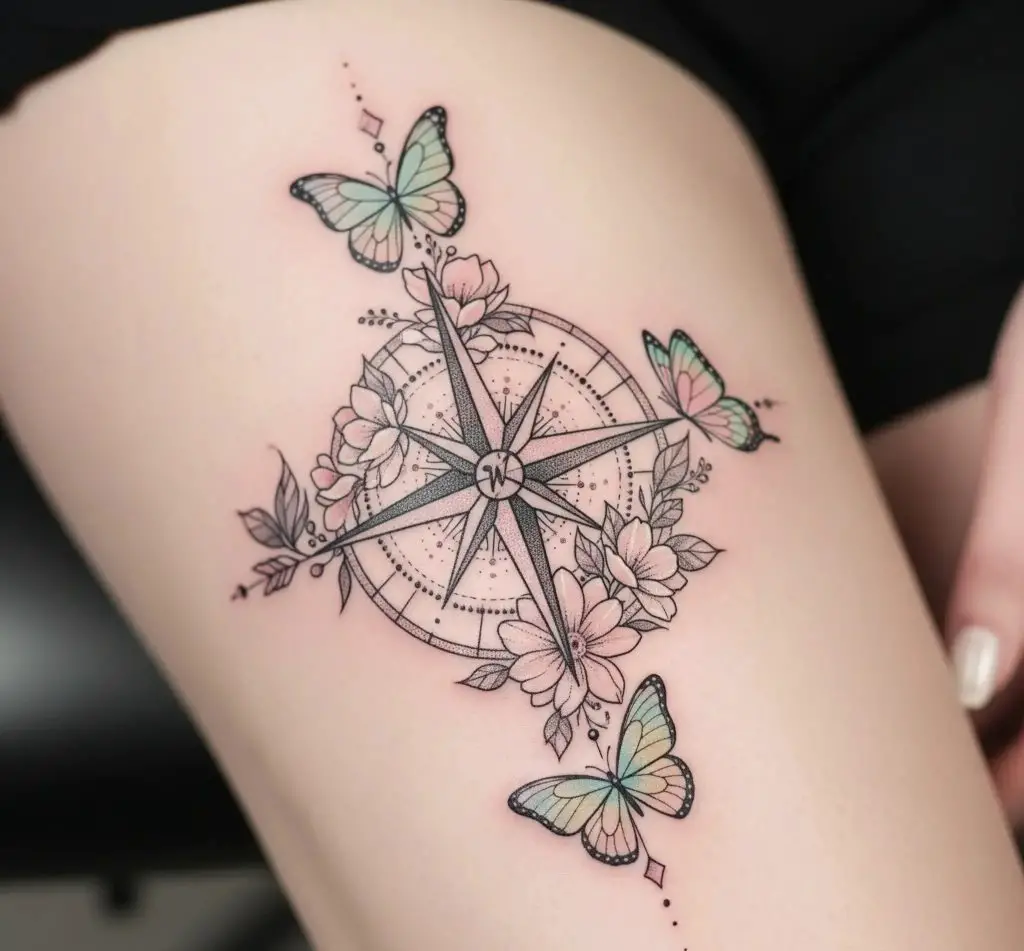 Compass with Butterflies