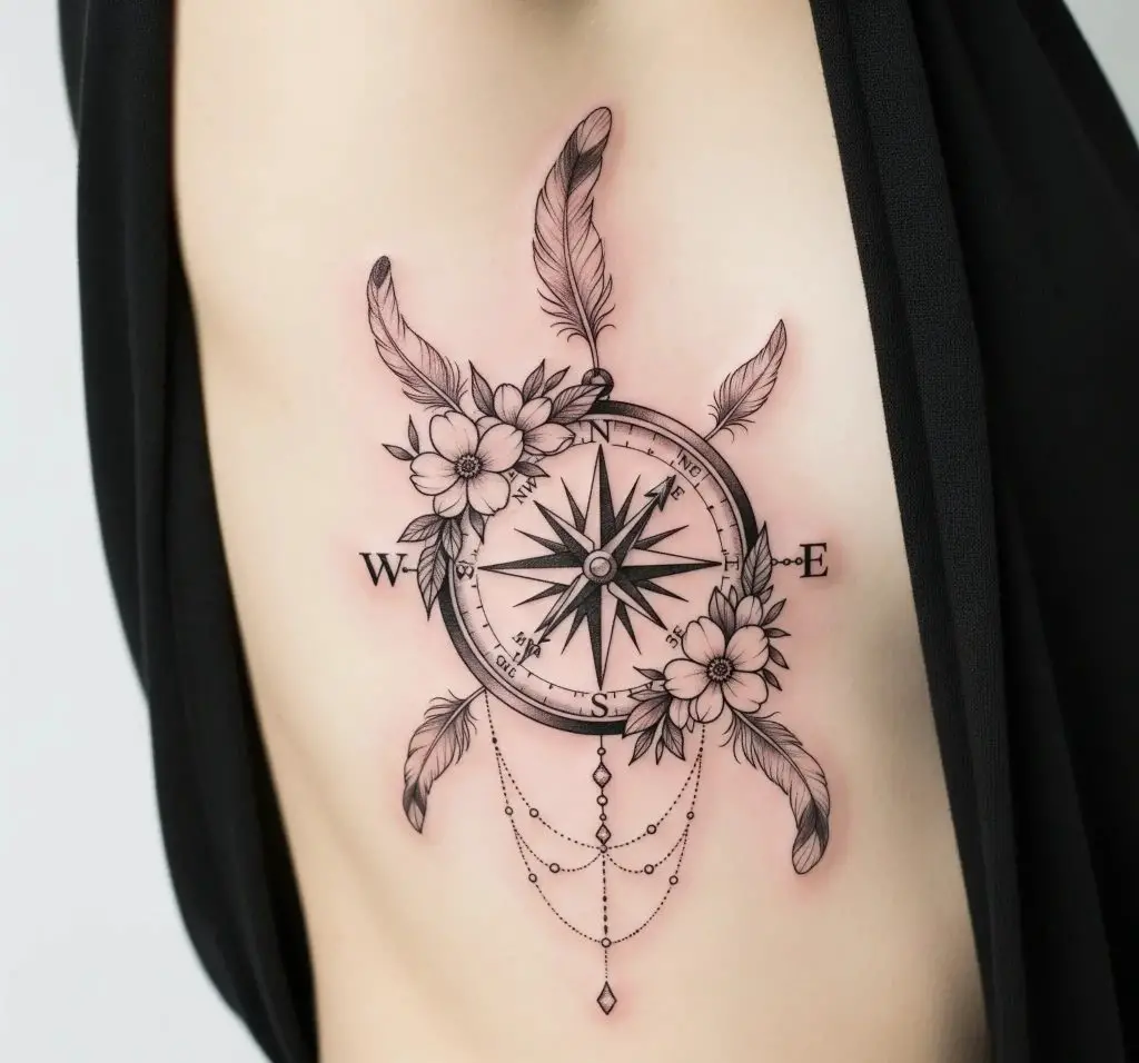 Compass with Feather Arrows