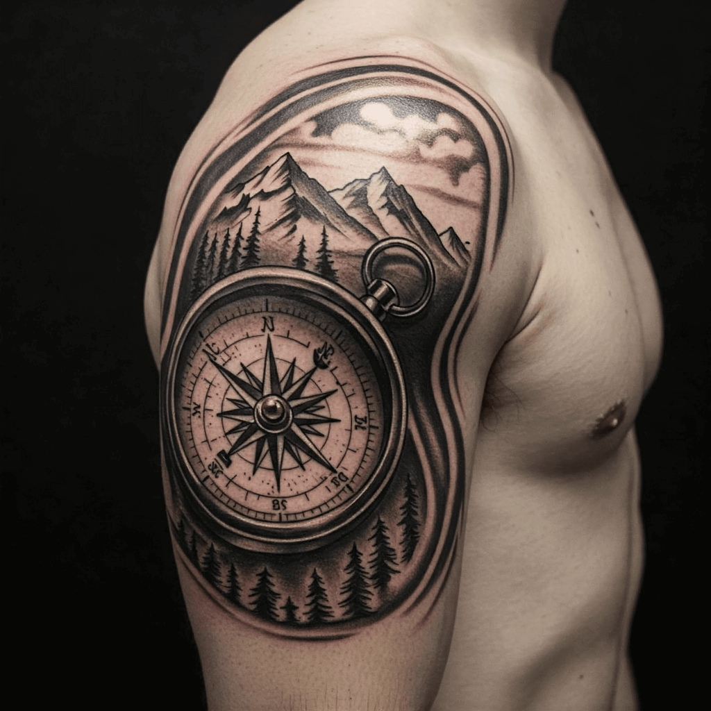 Compass with Mountains