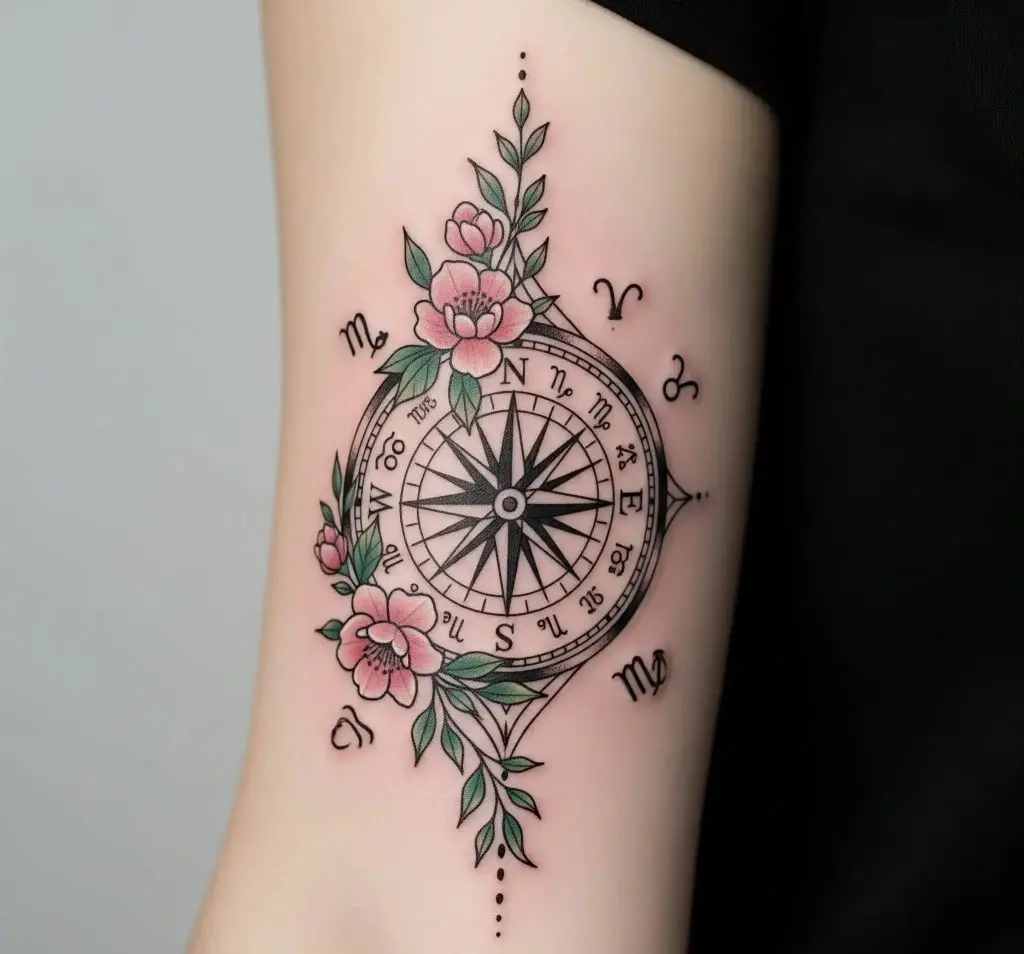 Compass with Zodiac Signs