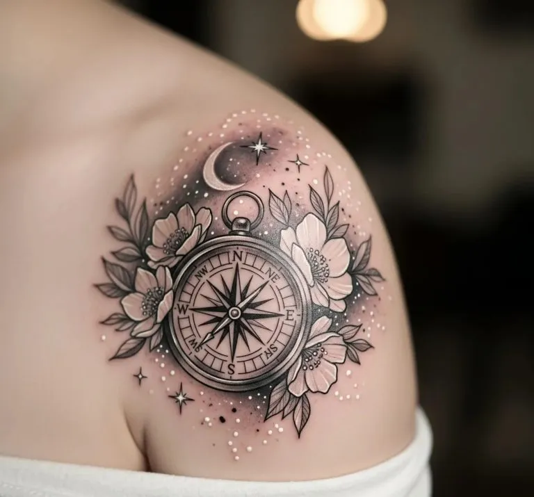 Feminine Compass Tattoo Design