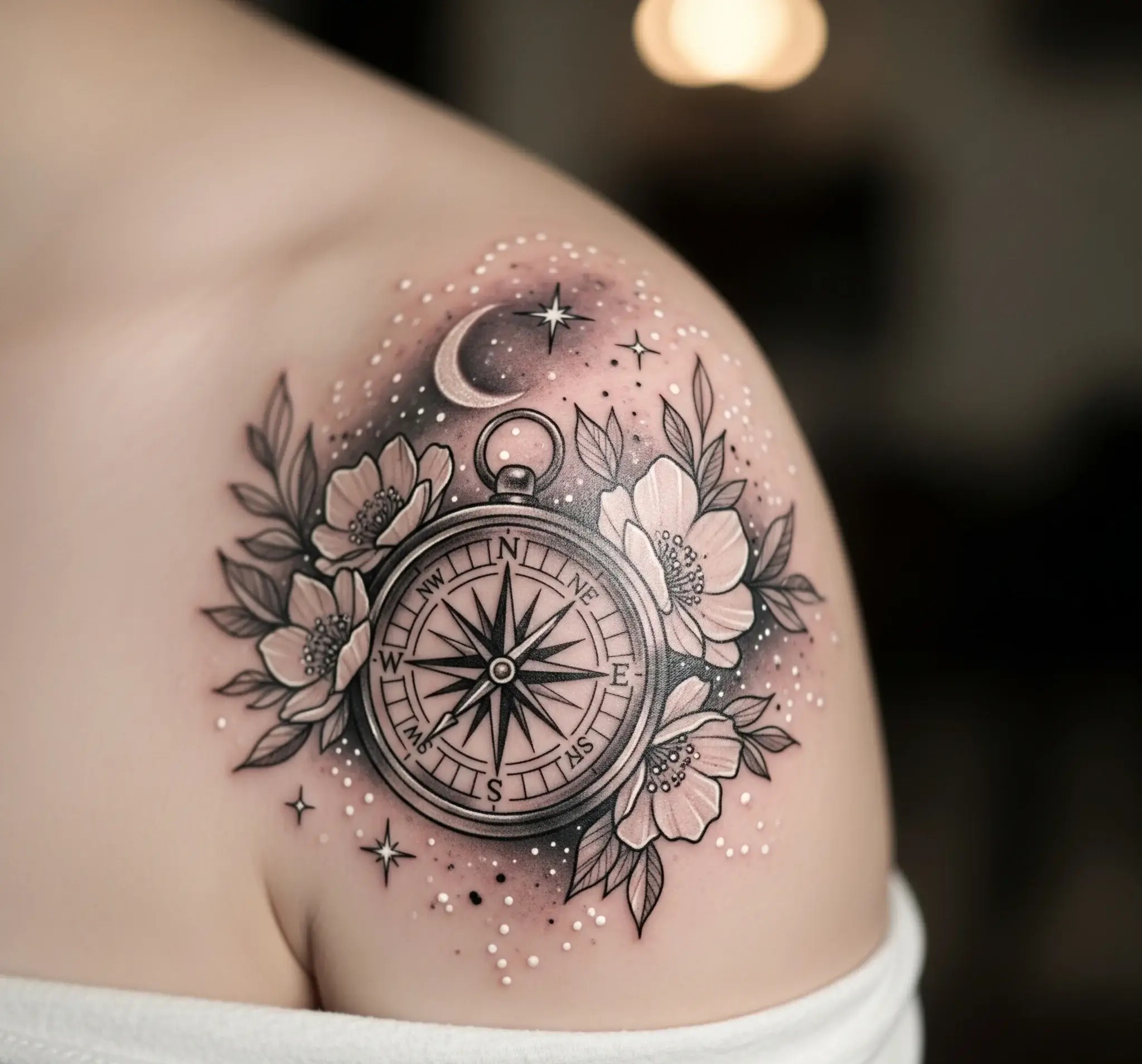 Feminine Compass Tattoo Design