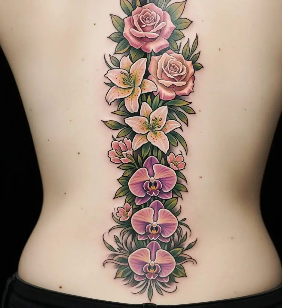 Floral Spine Tattoo