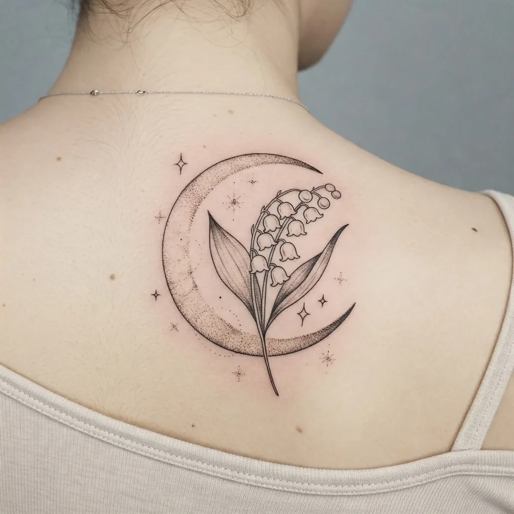 Lily of the Valley Inside a Crescent Moon
