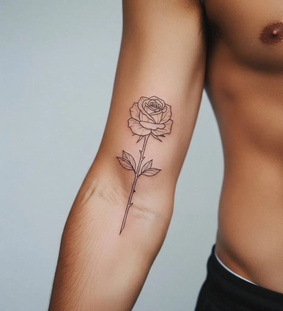 Minimalist Line Rose Tattoo