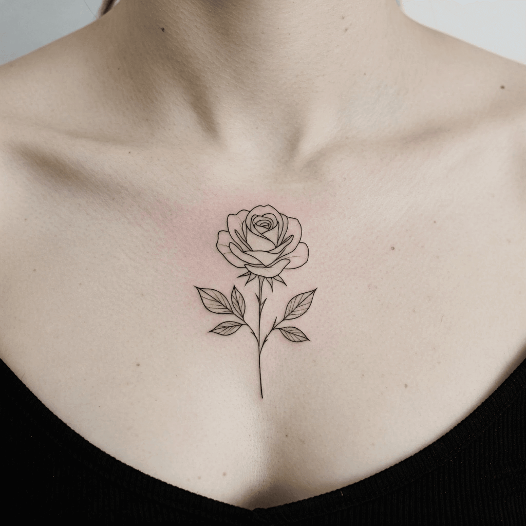 Minimalist Rose on Collarbone