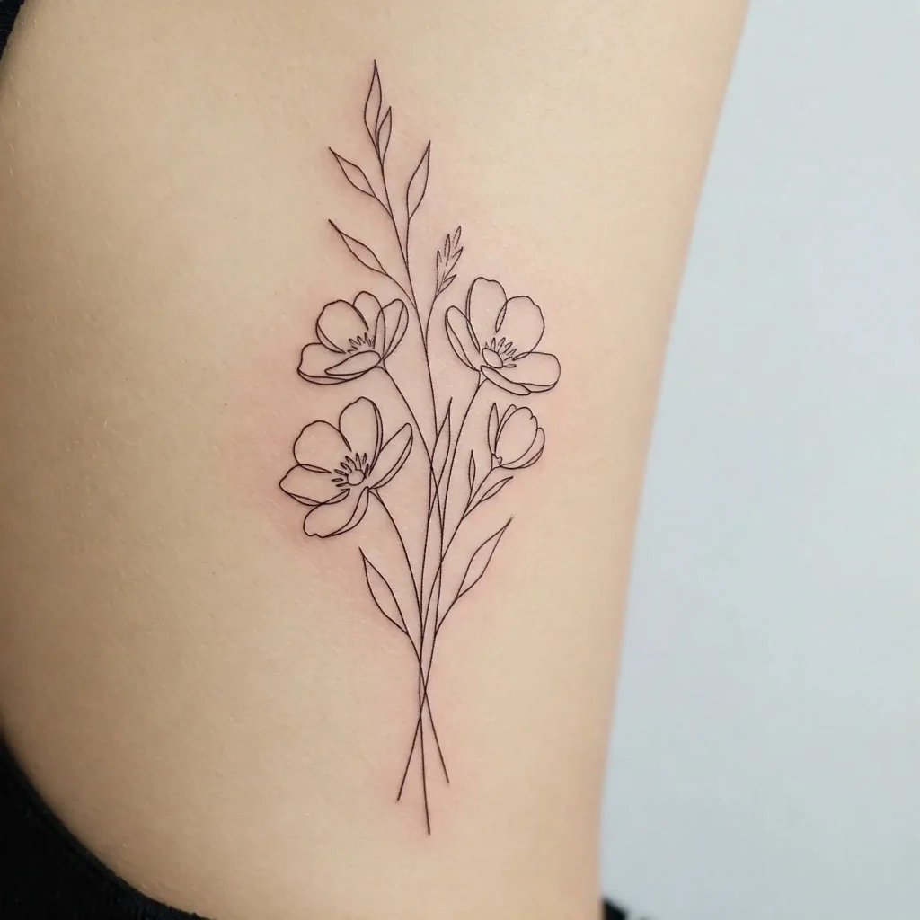 Monoline Bouquet on the Back of Arm