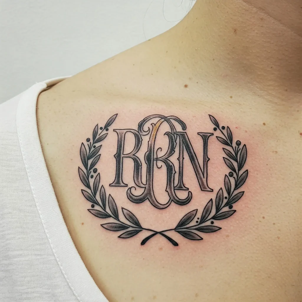 “RN” Monogram with Laurel Wreath