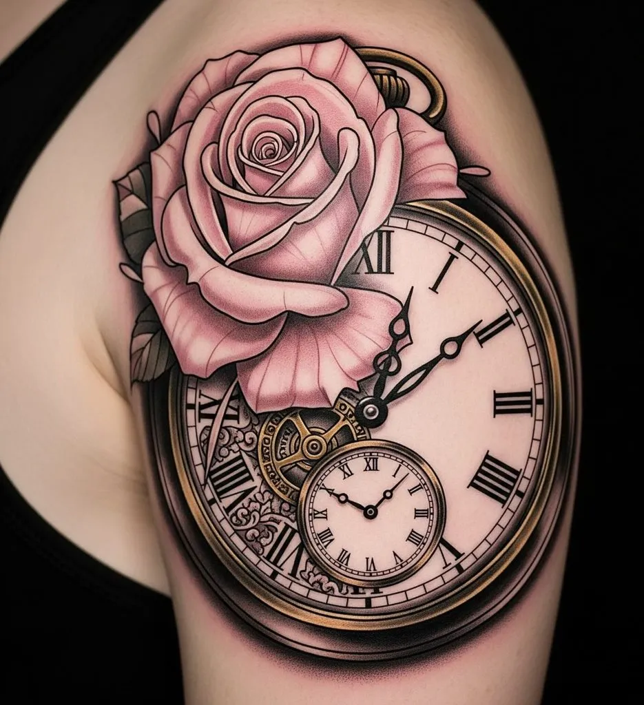 Rose with a Clock (Time and Beauty Theme)