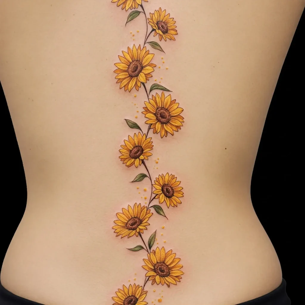 Sunflower Spine Tattoo