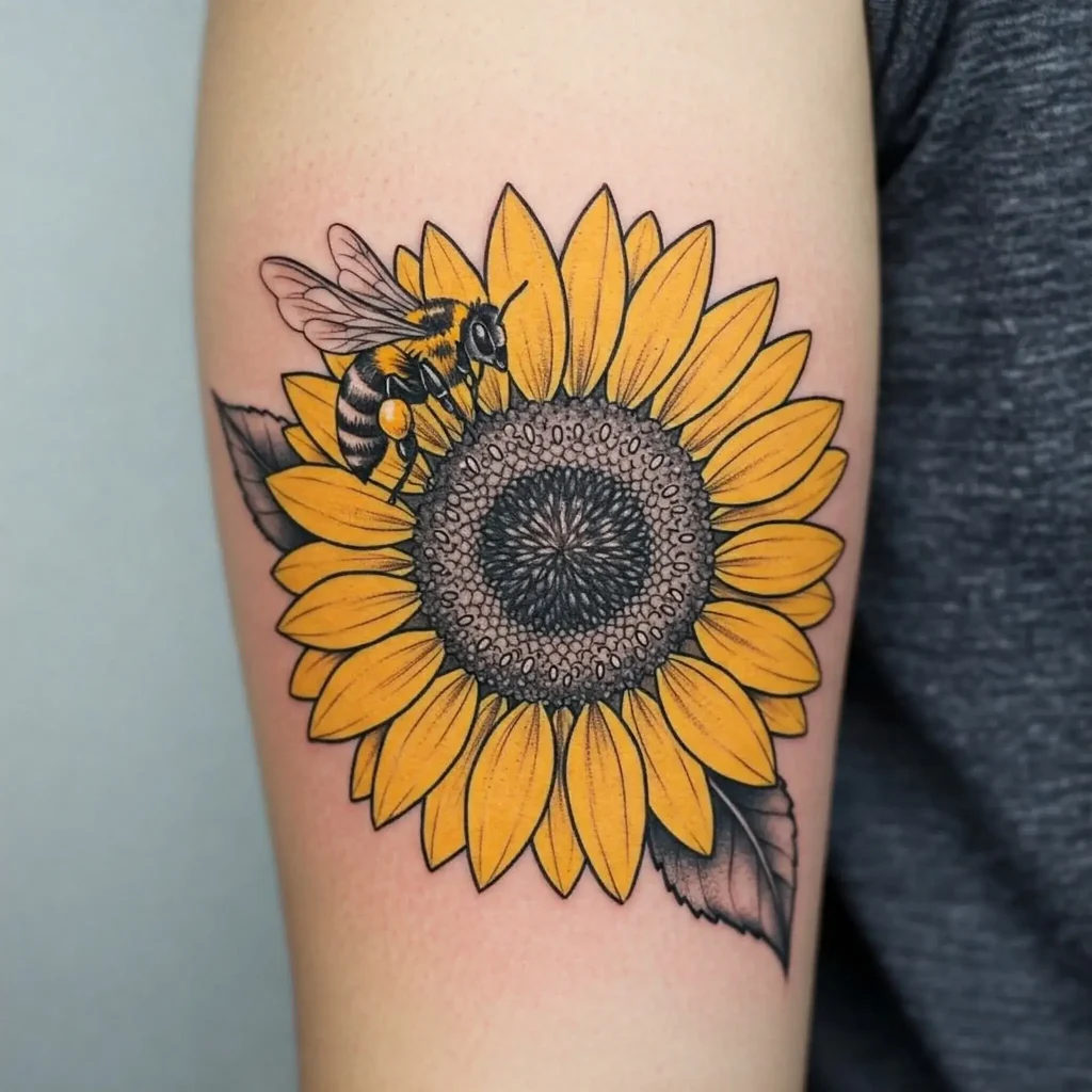 Sunflower and Bee Tattoo