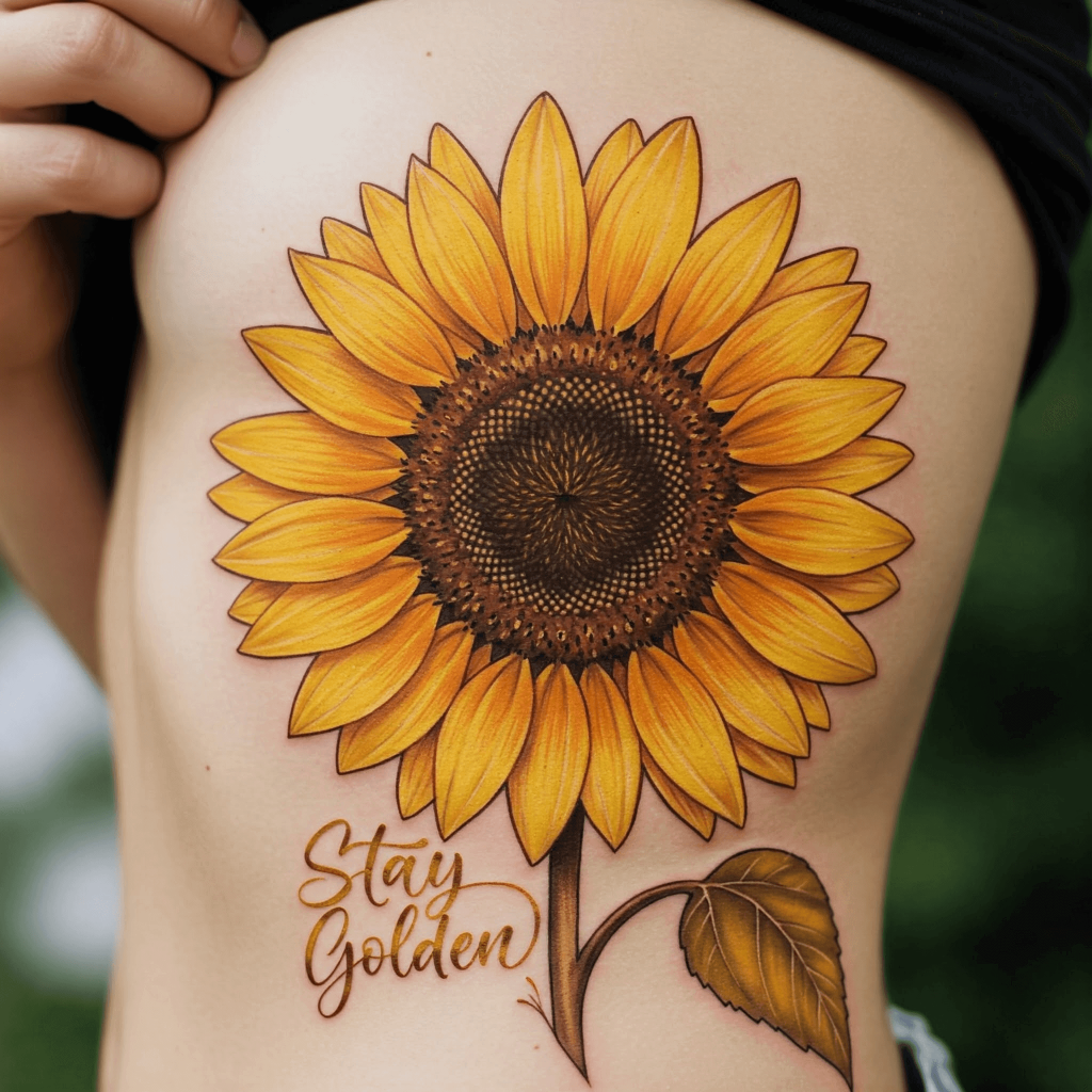 Sunflower with Quote on Ribcage