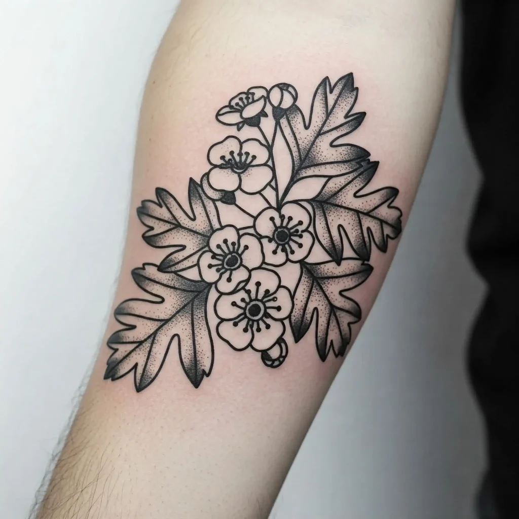 Traditional Blackwork Hawthorn Tattoo