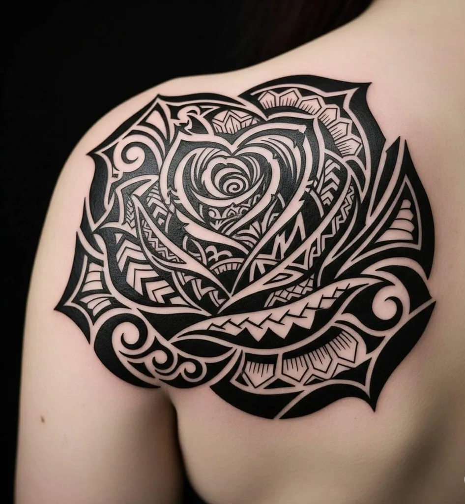 Tribal-Inspired Rose Tattoo