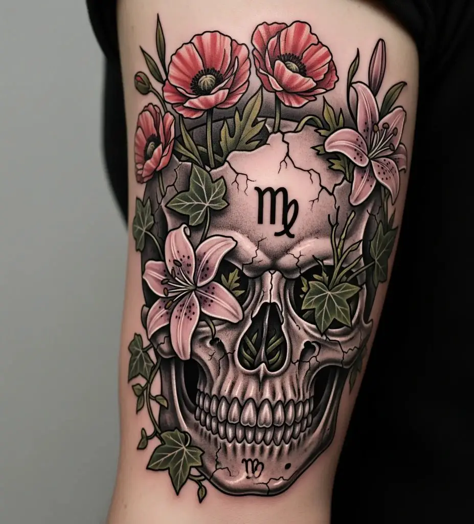 Virgo Skull with Floral Elements