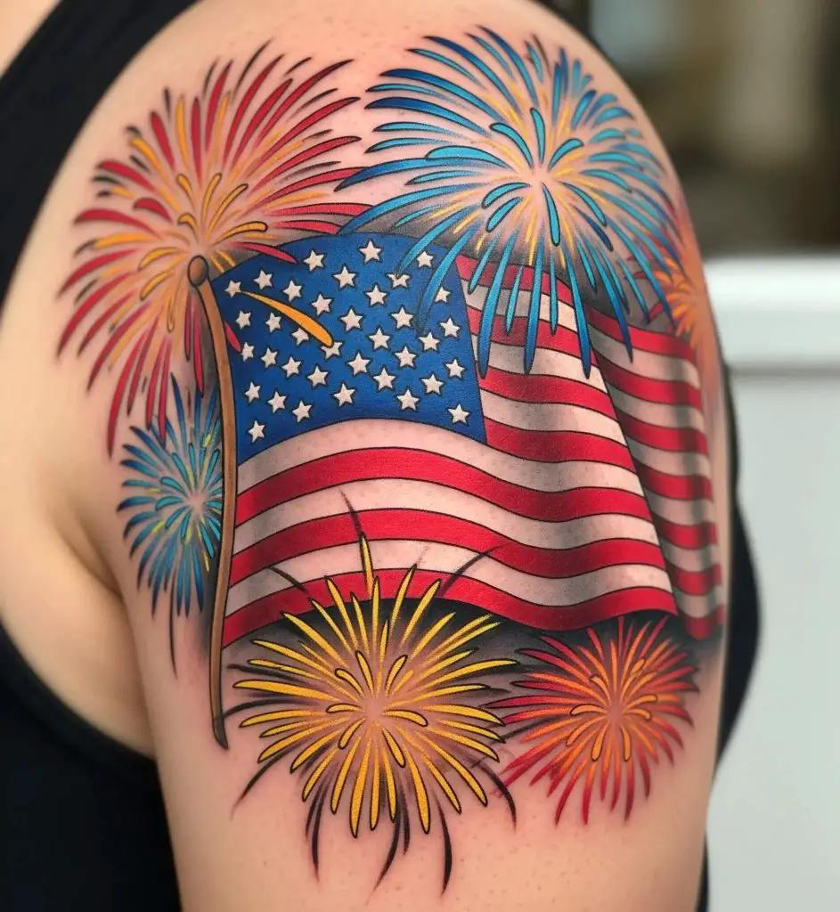 American Flag with Fireworks