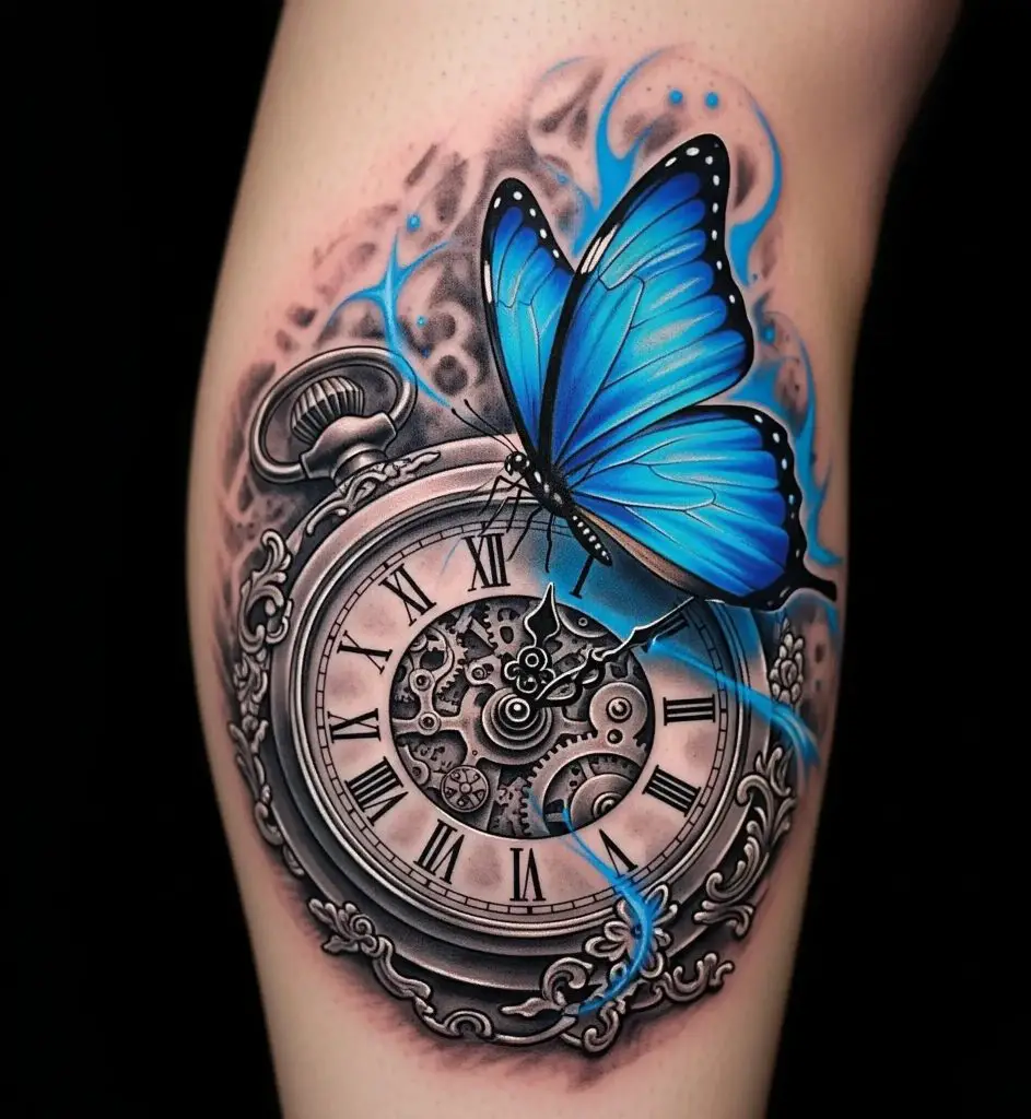 Blue Butterfly and Clock