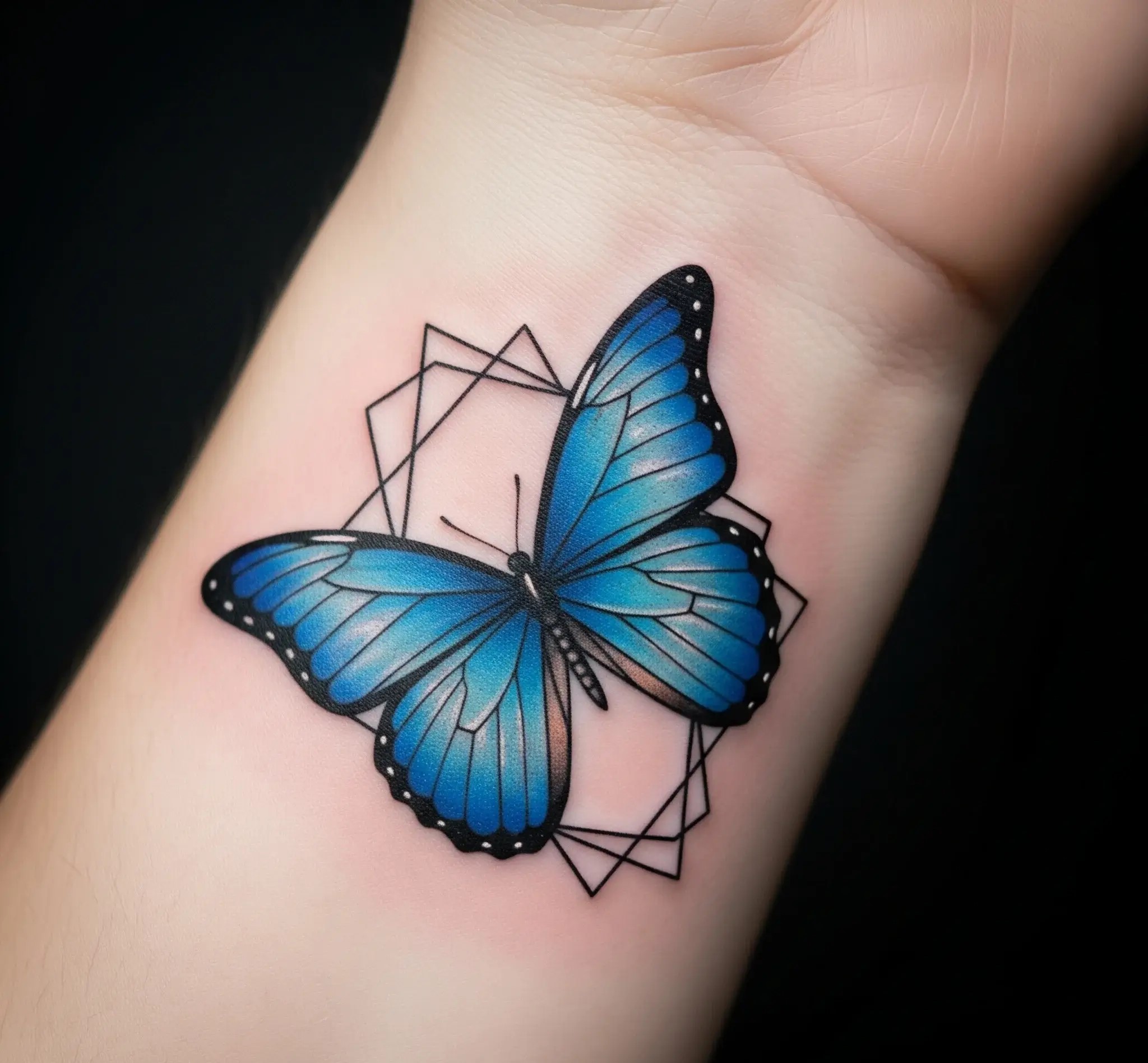 Blue Butterfly with Geometric Frame