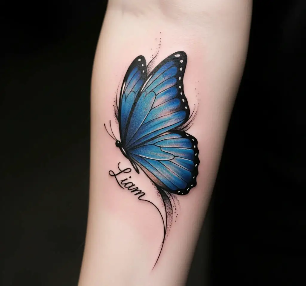 Blue Butterfly with Name Script
