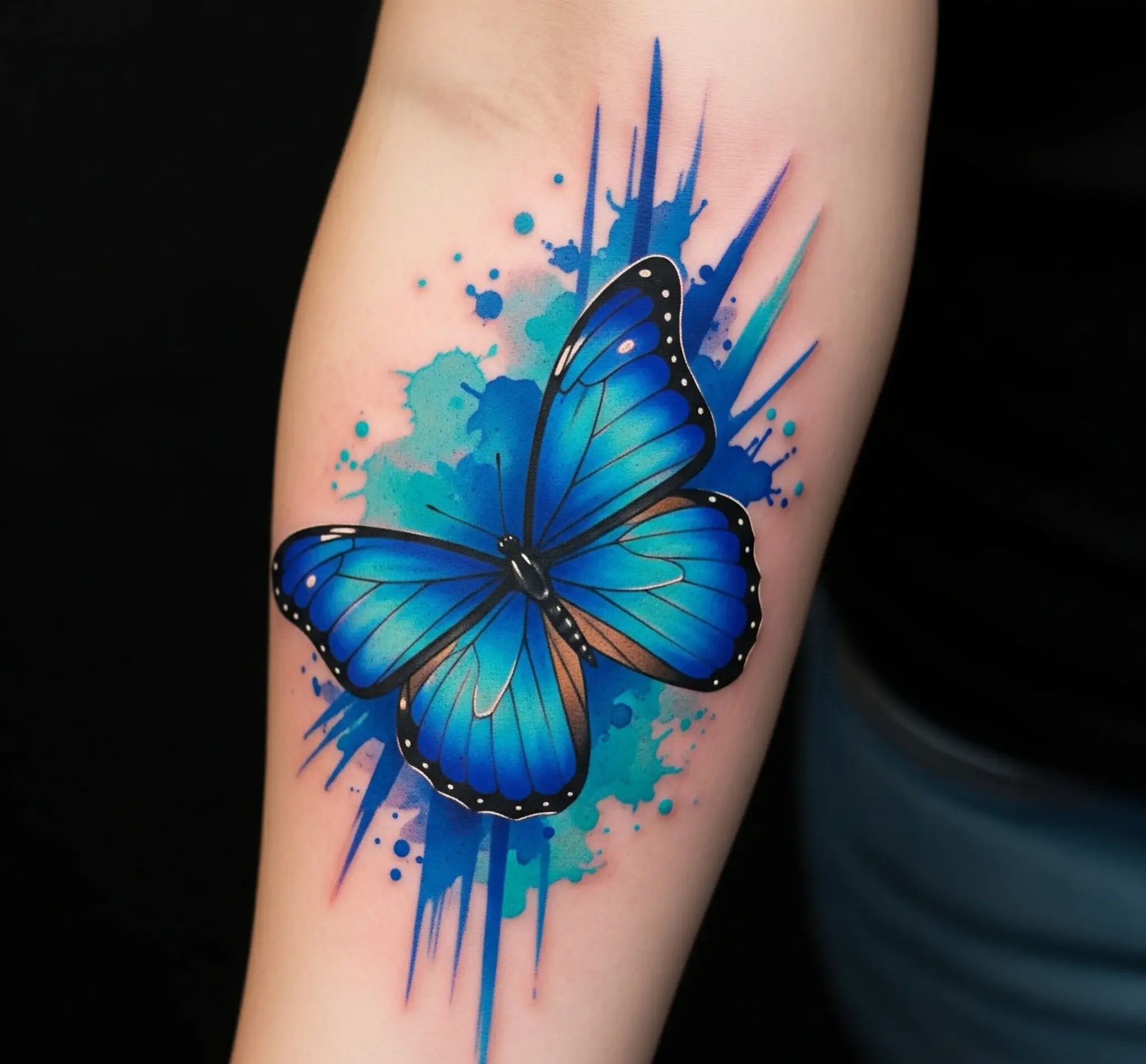 Blue Butterfly with Watercolor Splash