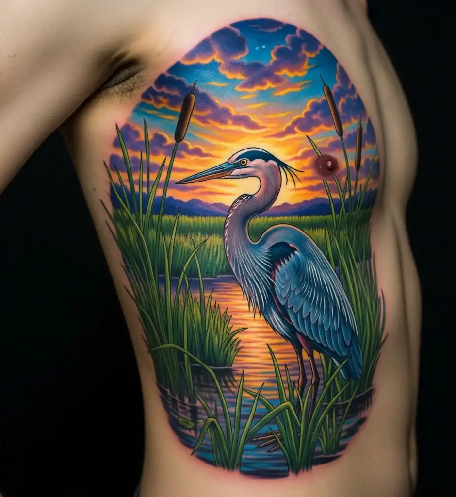 Blue Heron in Marsh Scene