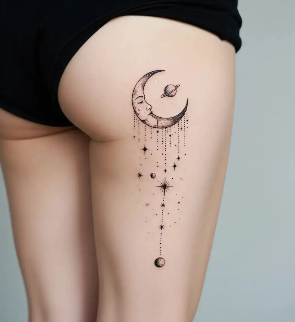 Crescent Moon and Stars Trail