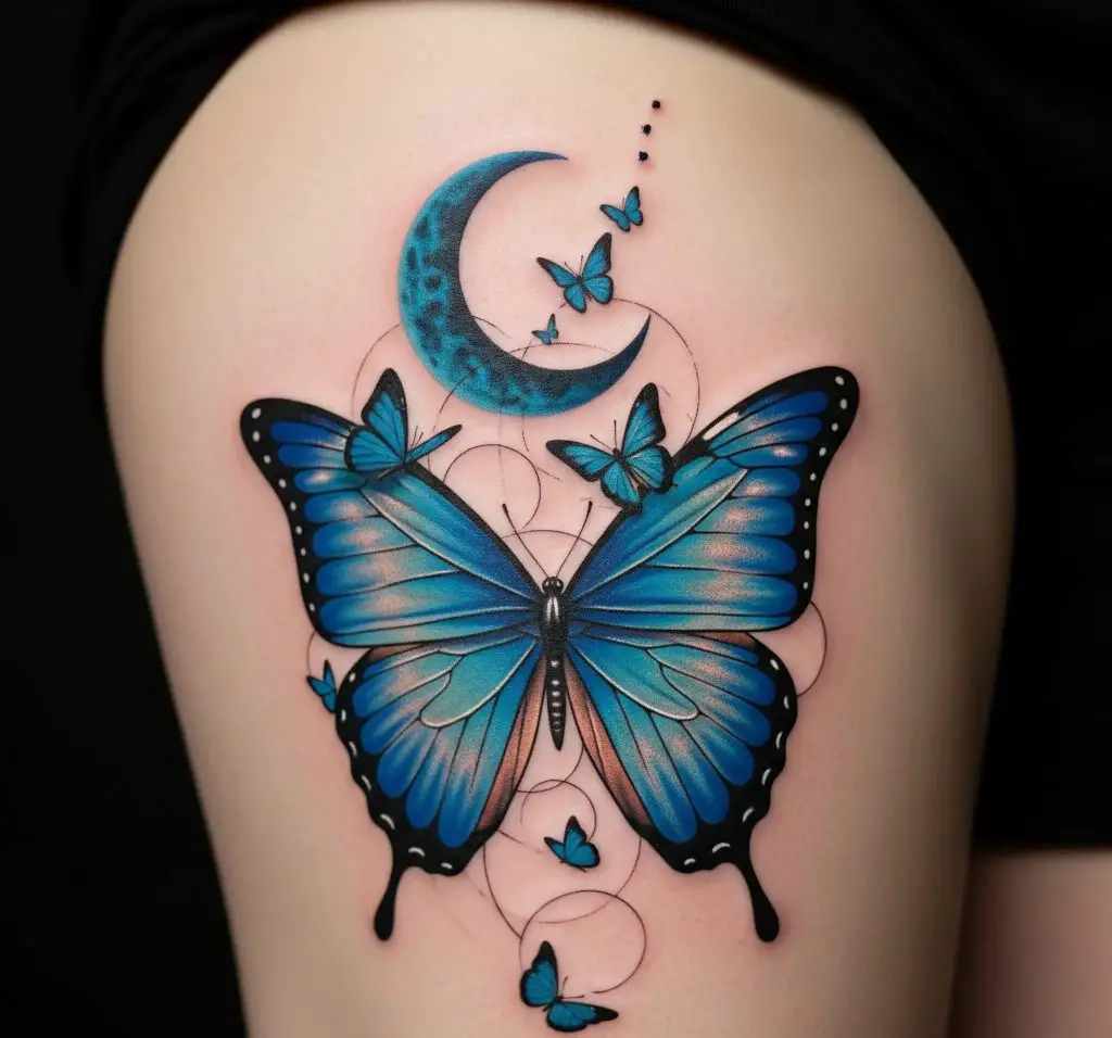 Crescent Moon with Blue Butterflies