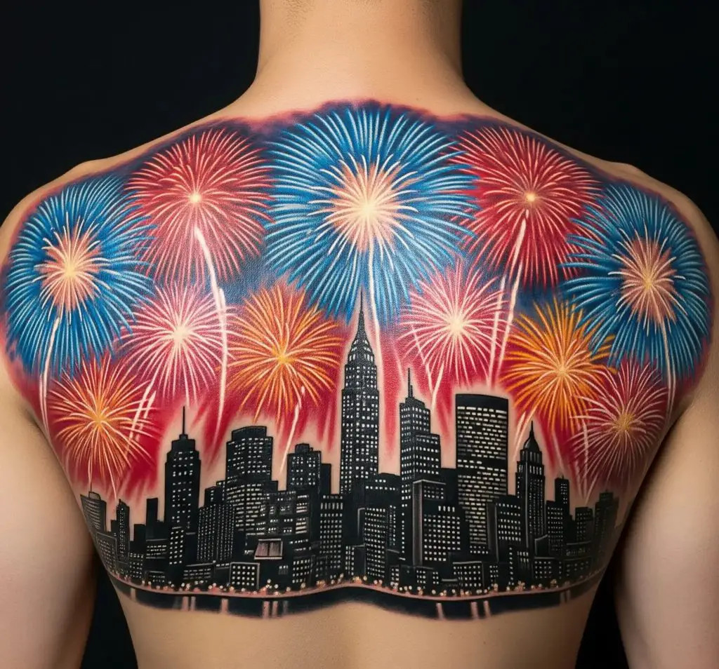 Fireworks Over a City Skyline