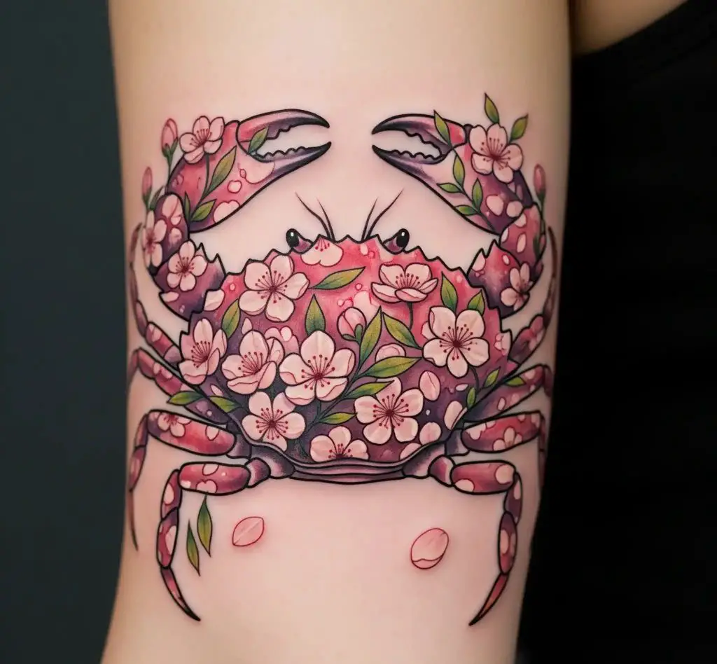 Floral Crab Tattoo