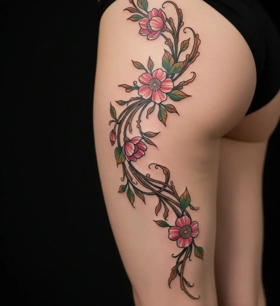 Floral Vine from Calf to Thigh