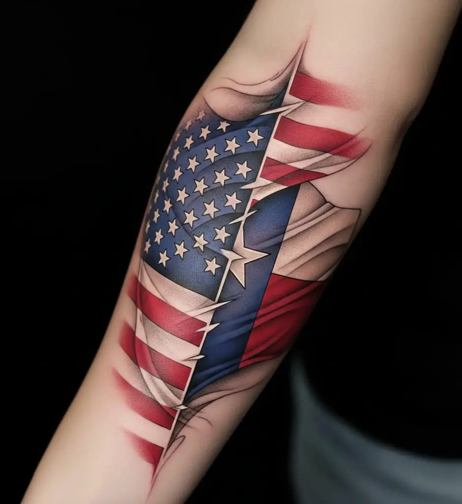Torn Skin American Flag Tattoo