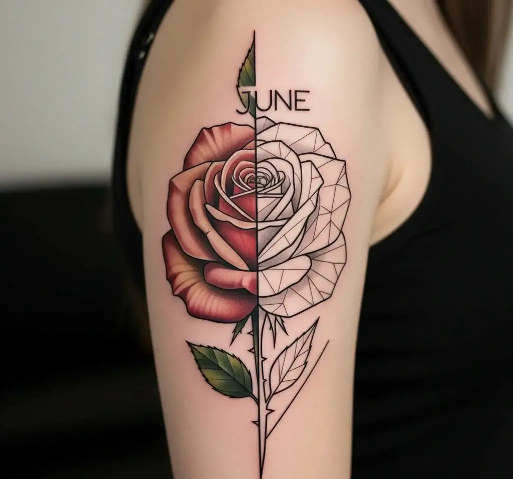 Half-Realistic, Half-Line Art Rose