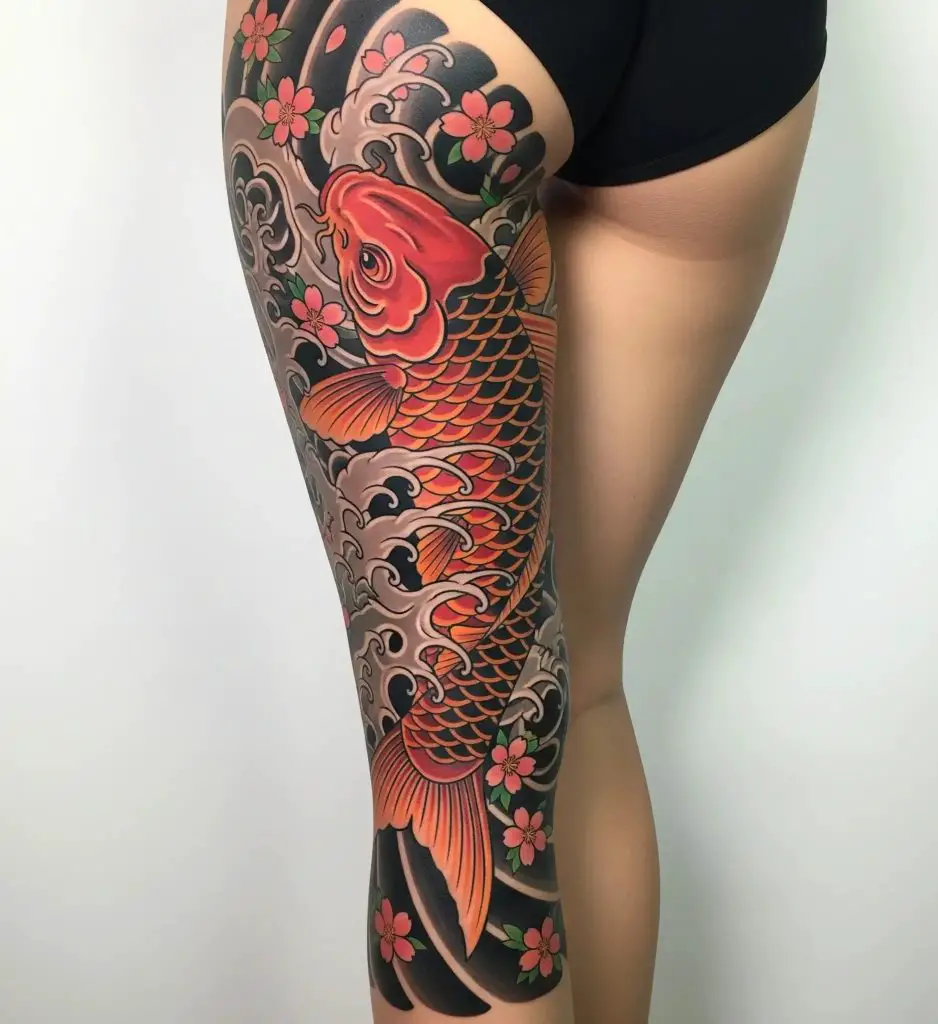Japanese Koi Fish and Waves