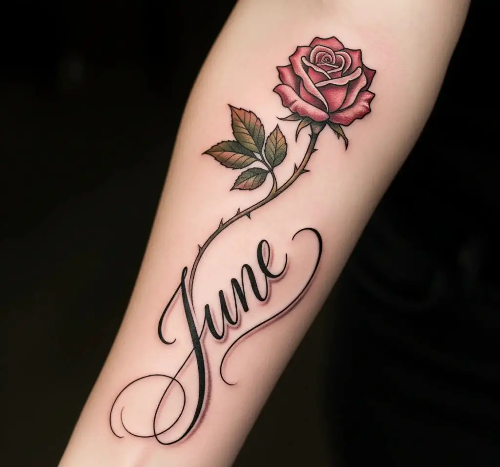 Lettering with Rose Stem