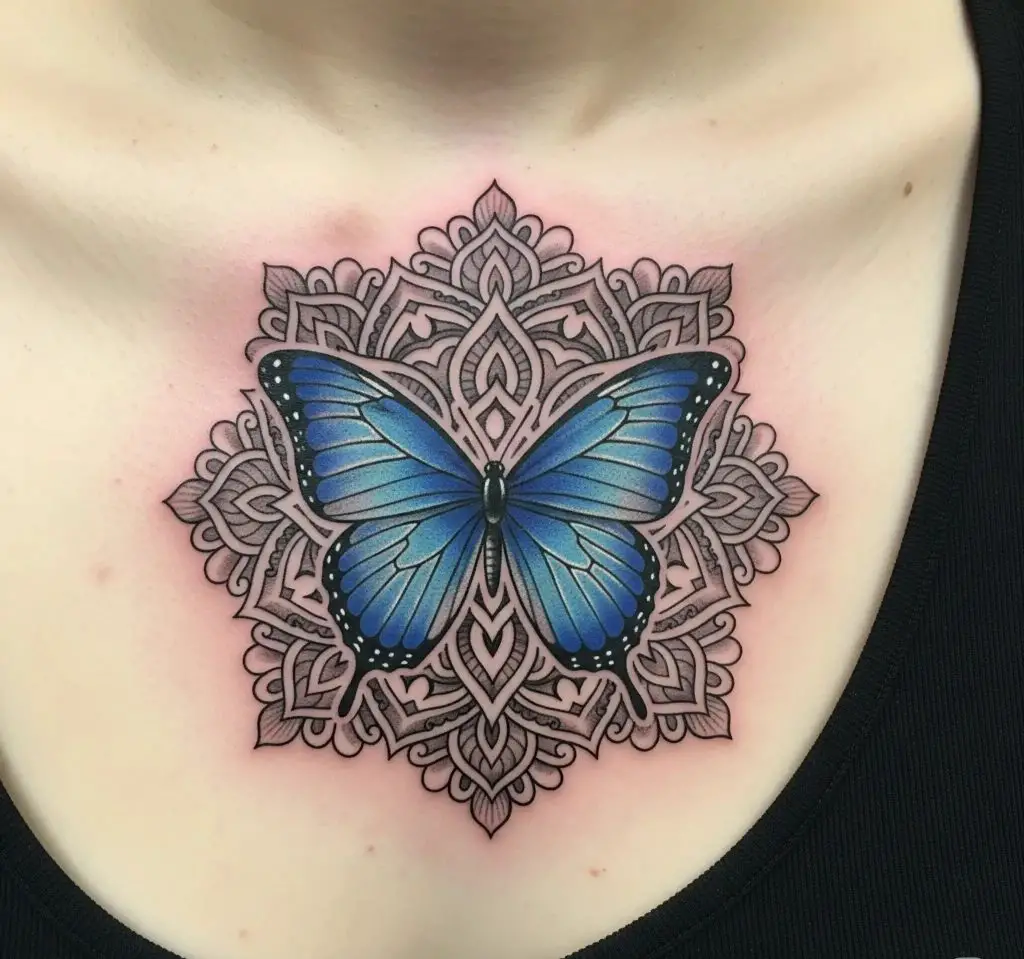 Mandala with Blue Butterfly Centerpiece