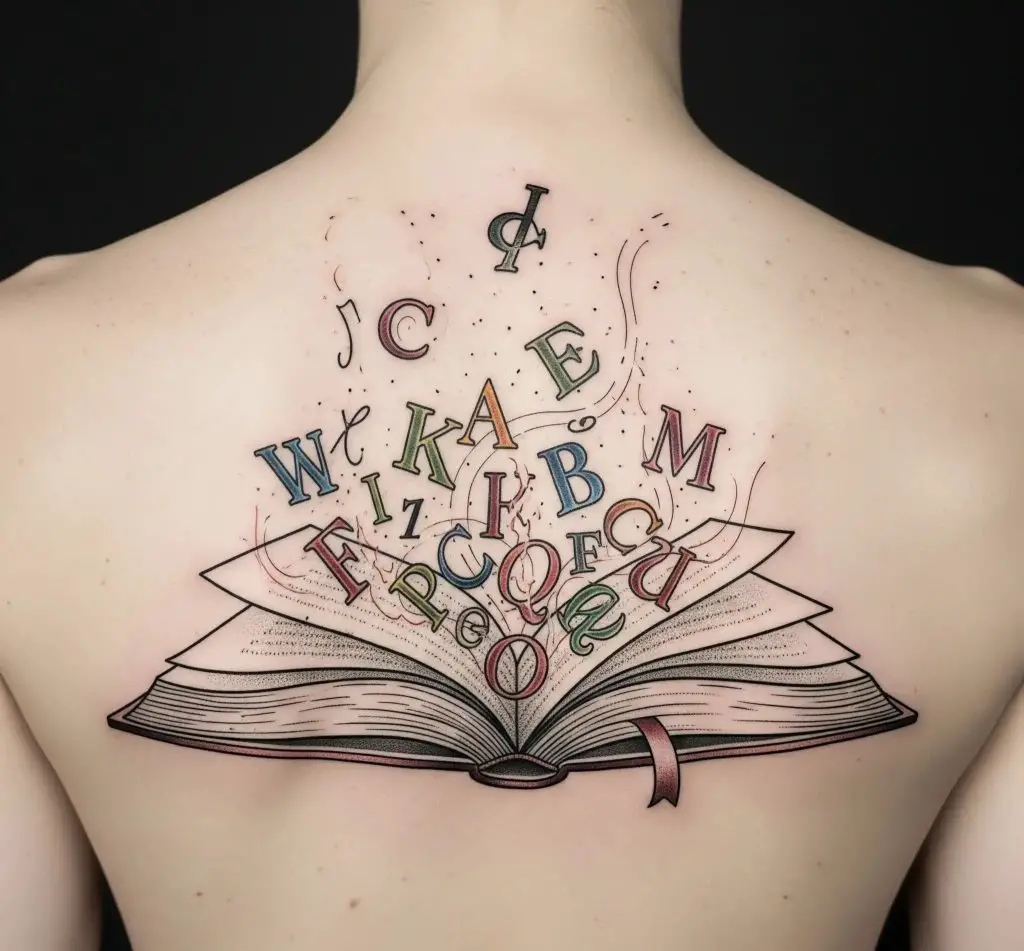 Open Book With Flying Letters or Symbols