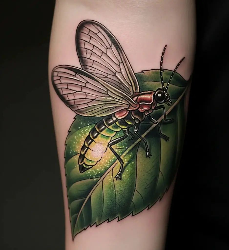 Realistic Firefly on a Leaf