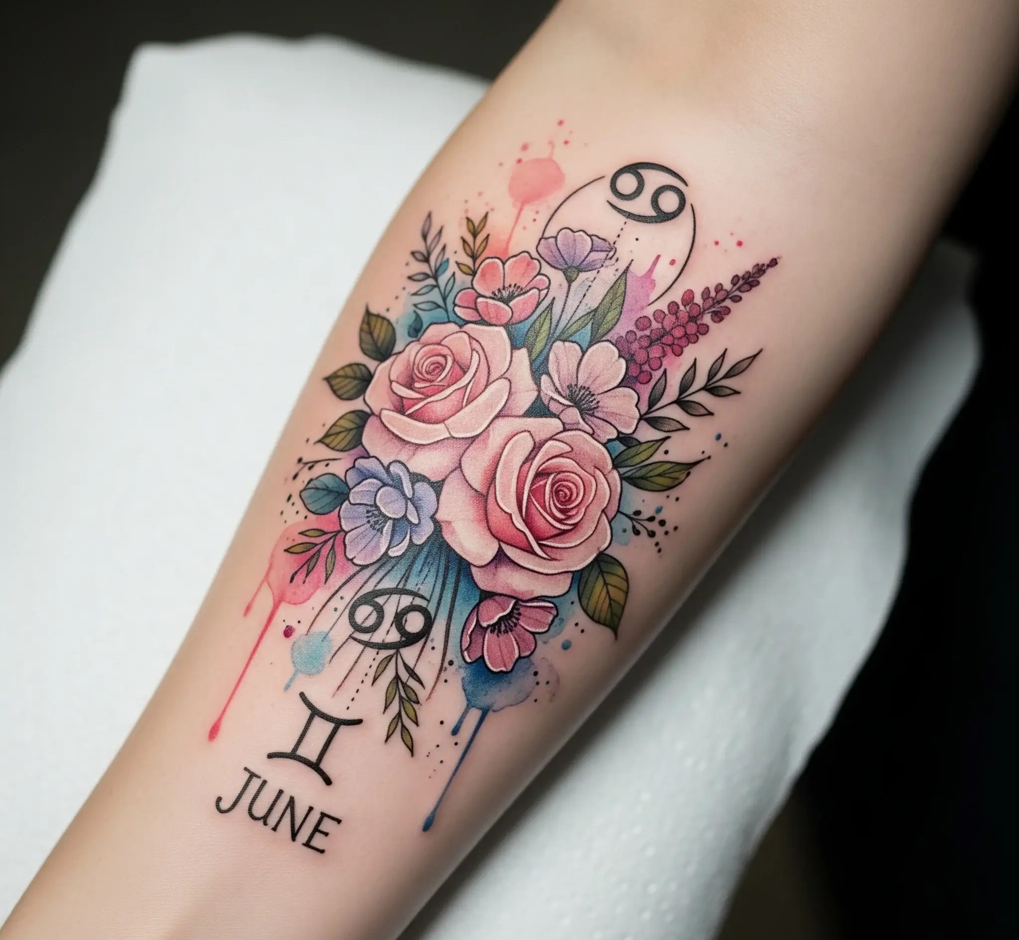 Rose Bouquet with Gemini or Cancer Symbol