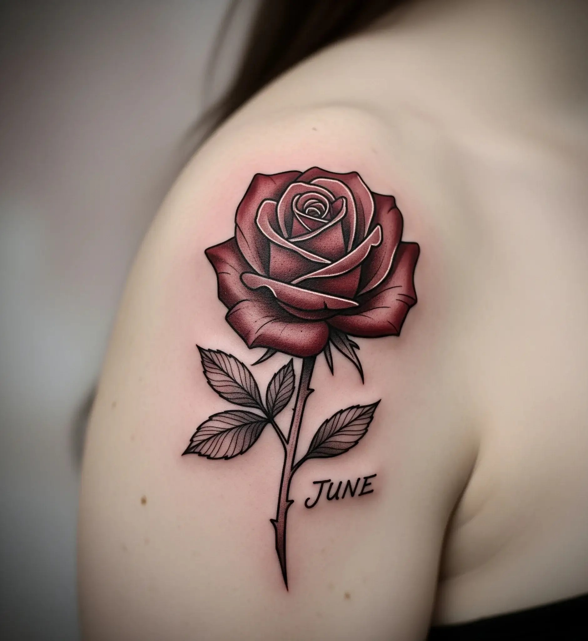 Single Rose Birth Flower Tattoo