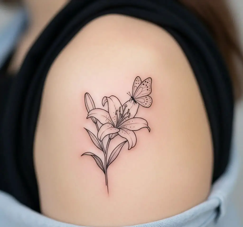 Small Lily and Butterfly Pair on Arm