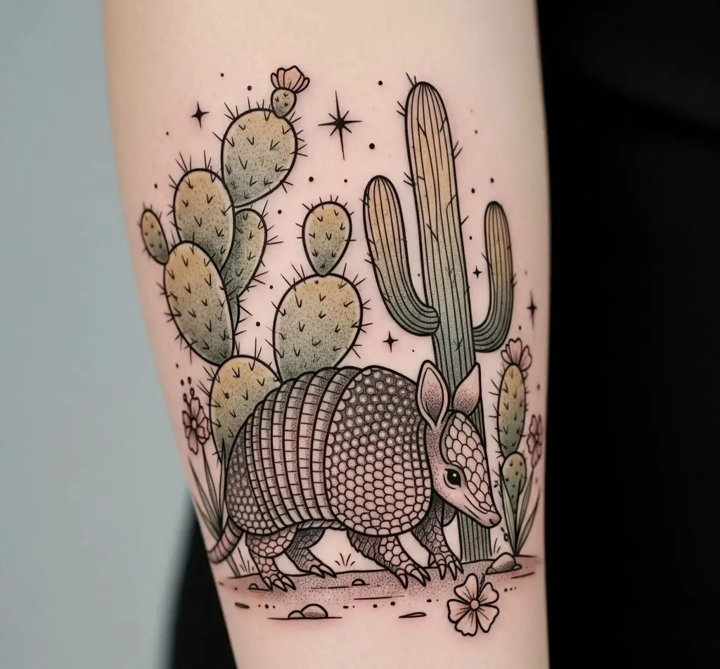 Texan Armadillo with Cactus