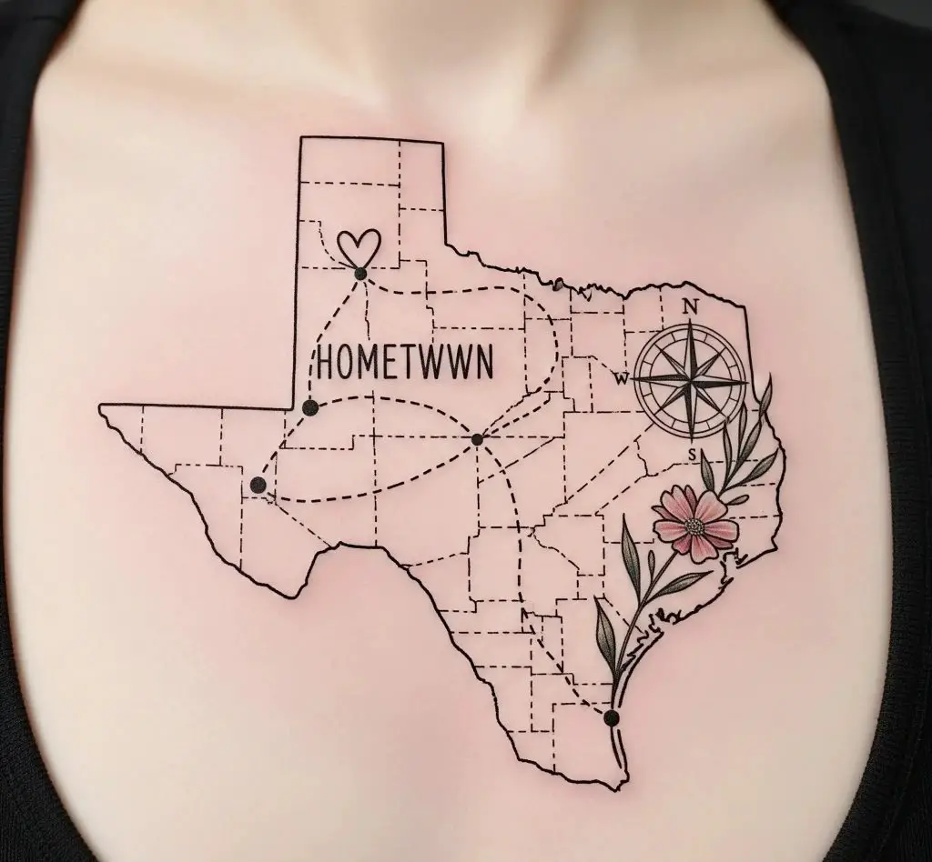 Texas Map with Route or Hometown Marker