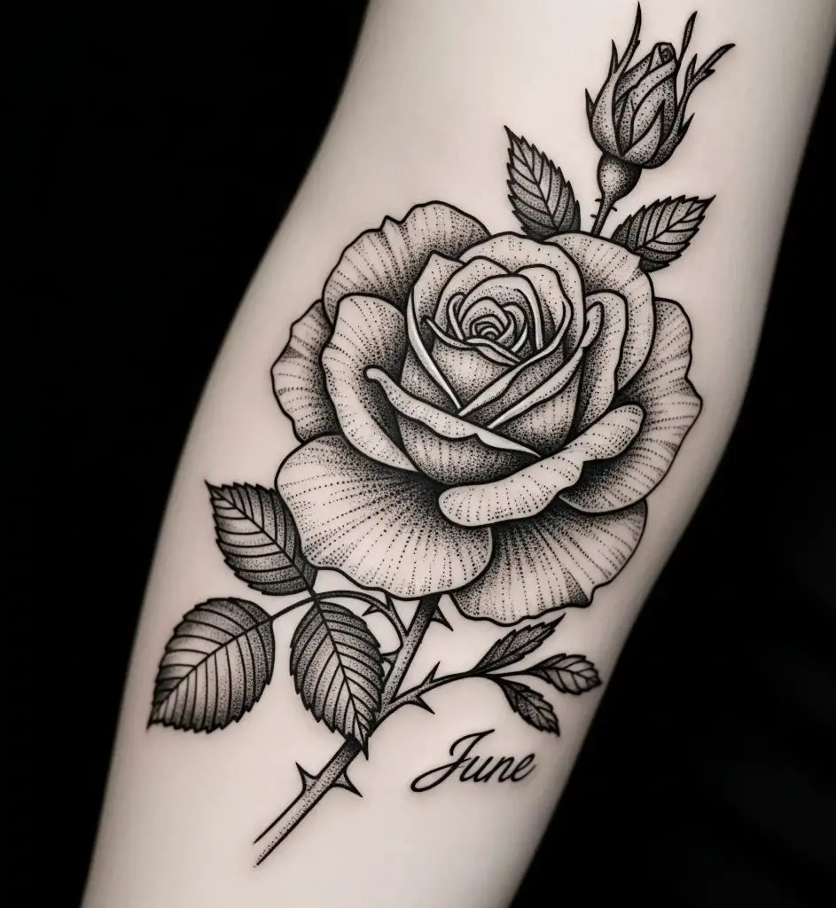 Vintage Botanical Rose Sketch Tattoo