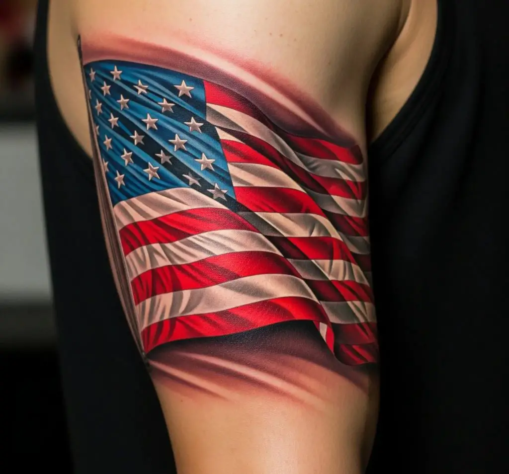 Waving American Flag on Upperarm