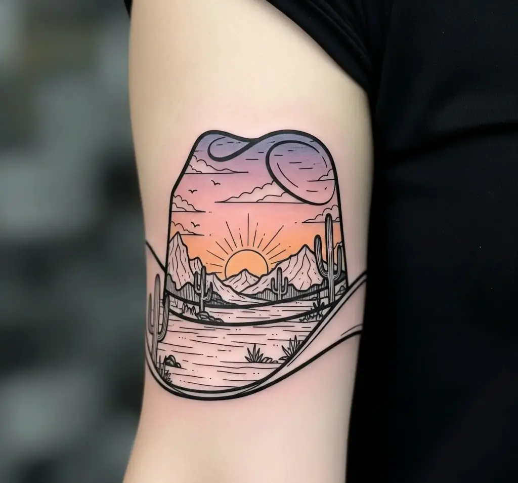 Western Hat with Sunset Scene