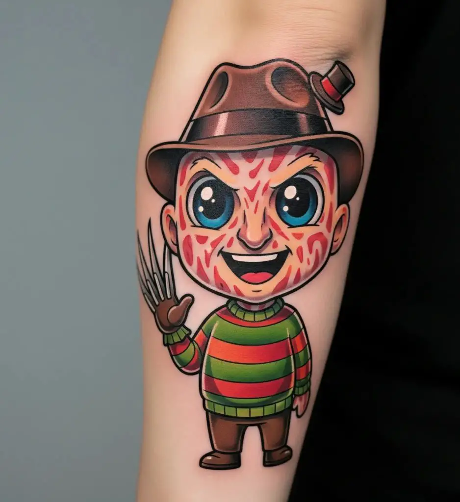 Cartoon or Chibi Freddy Krueger Tattoo