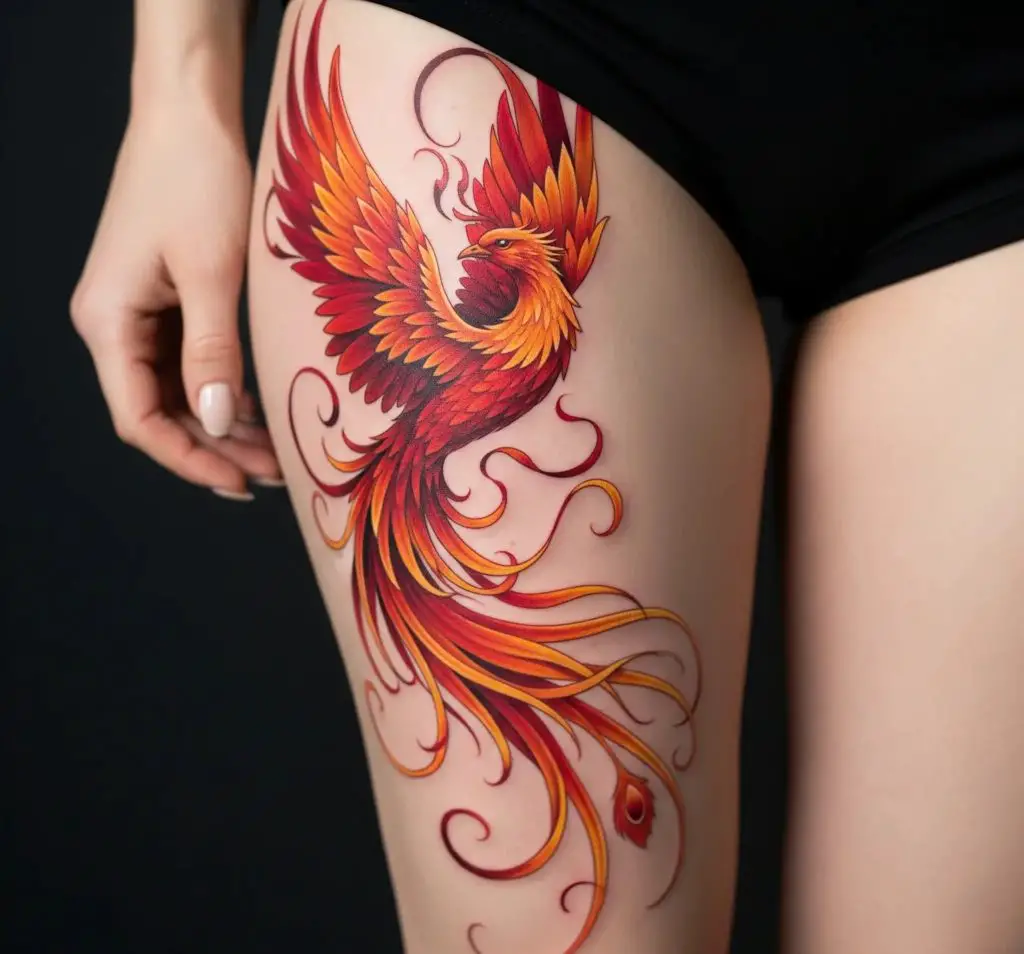 Colorful Phoenix on the Thigh