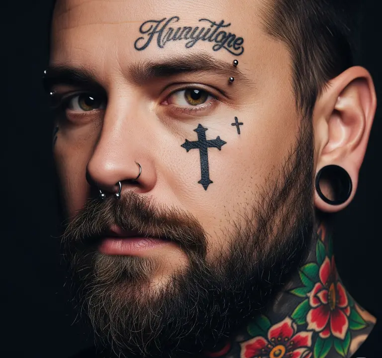 Cross On Face Tattoo