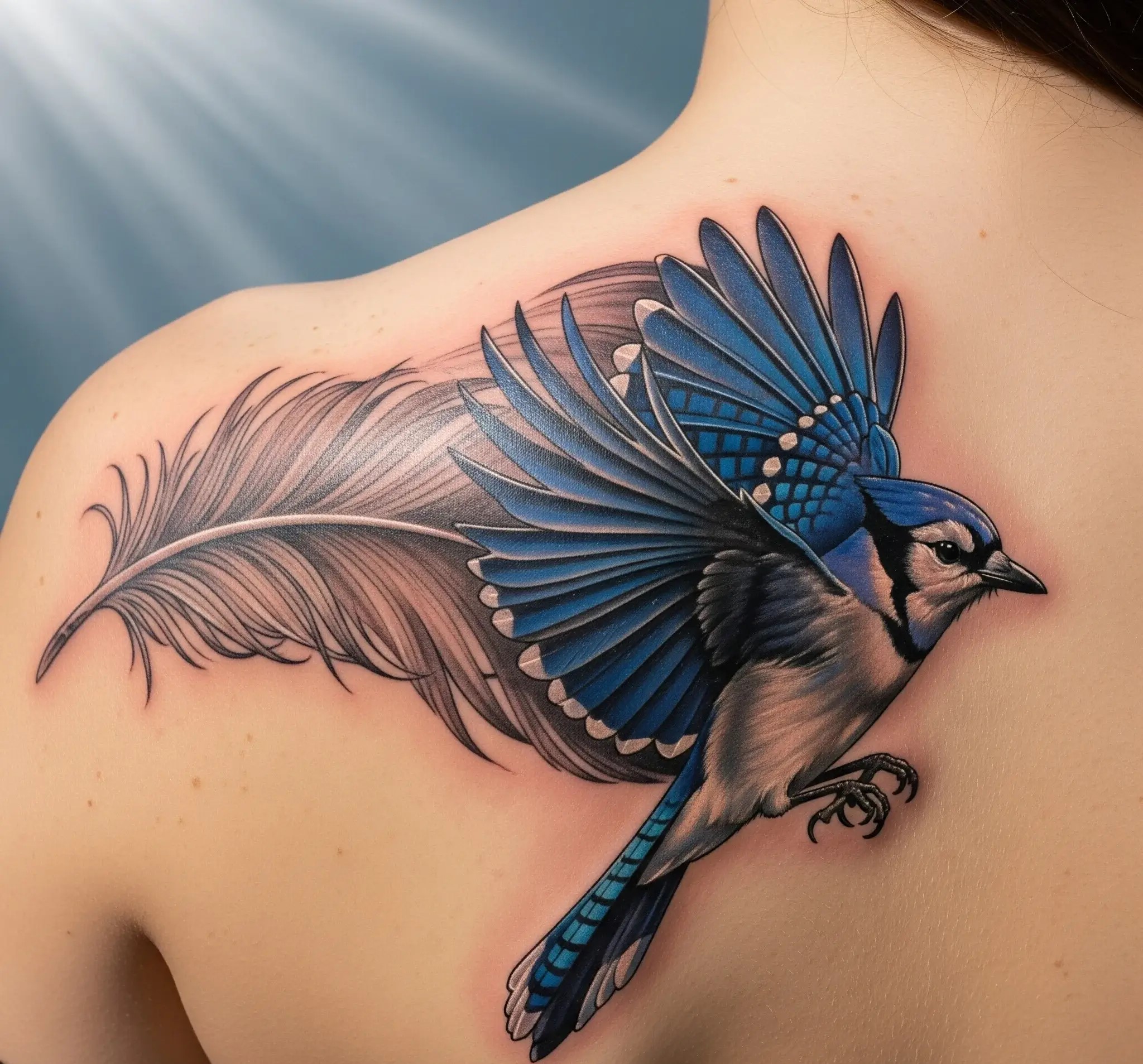 Floral Dove Tattoo on the Back Shoulder
