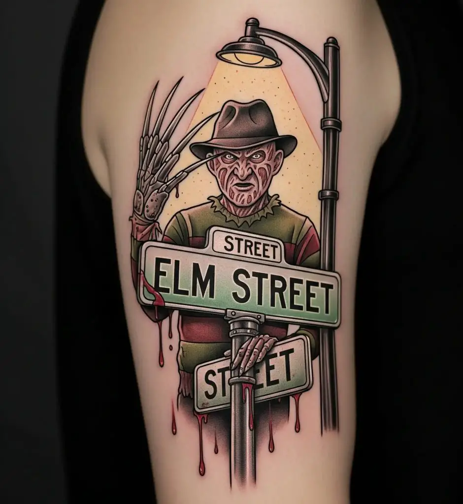 Freddy Krueger and Elm Street Sign